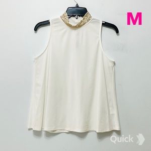 M - NWT Annalee + Hope Ivory Beaded Mock Neck Top
